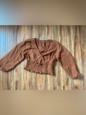 Madewell Rust Brown Long-Sleeve Smocked Waist Top